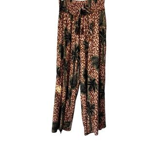 True Destinations Tropical Palm Tree Print Wide Leg Vacation Cover Up Pants, M